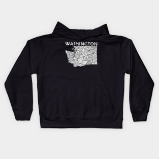 Mandala art map of Washington with text in white Kids Hoodie